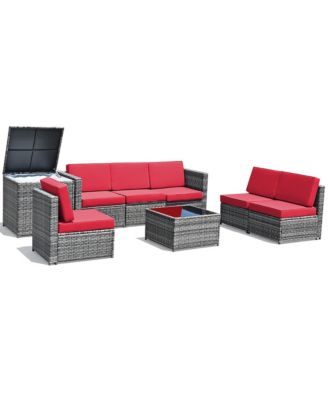 8 PCS Wicker Sofa Rattan Furniture Set Patio Furniture w/ Storage Outdoor