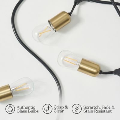 Outdoor Plug-In 48ft Weatherproof LED String Lights, Gold Hardware & Heavy Duty Cord