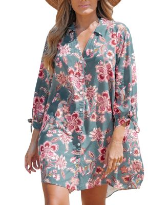 CUPSHE Women's Floral V Neck Button Dress - Knee Length With Flared Sleeves