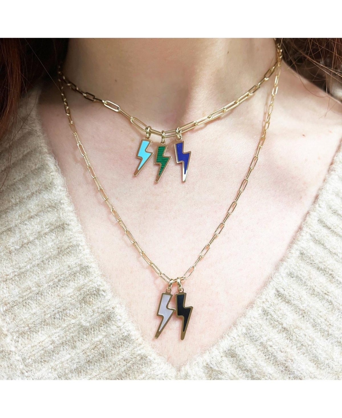 The LoveryLightning Bolt Charm 14K Gold - Mother of Pearl