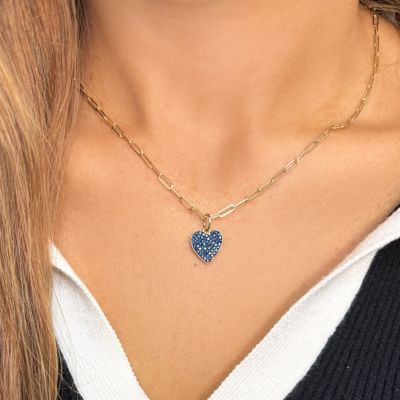Blue Sapphire Pave Heart Charm 14K Gold