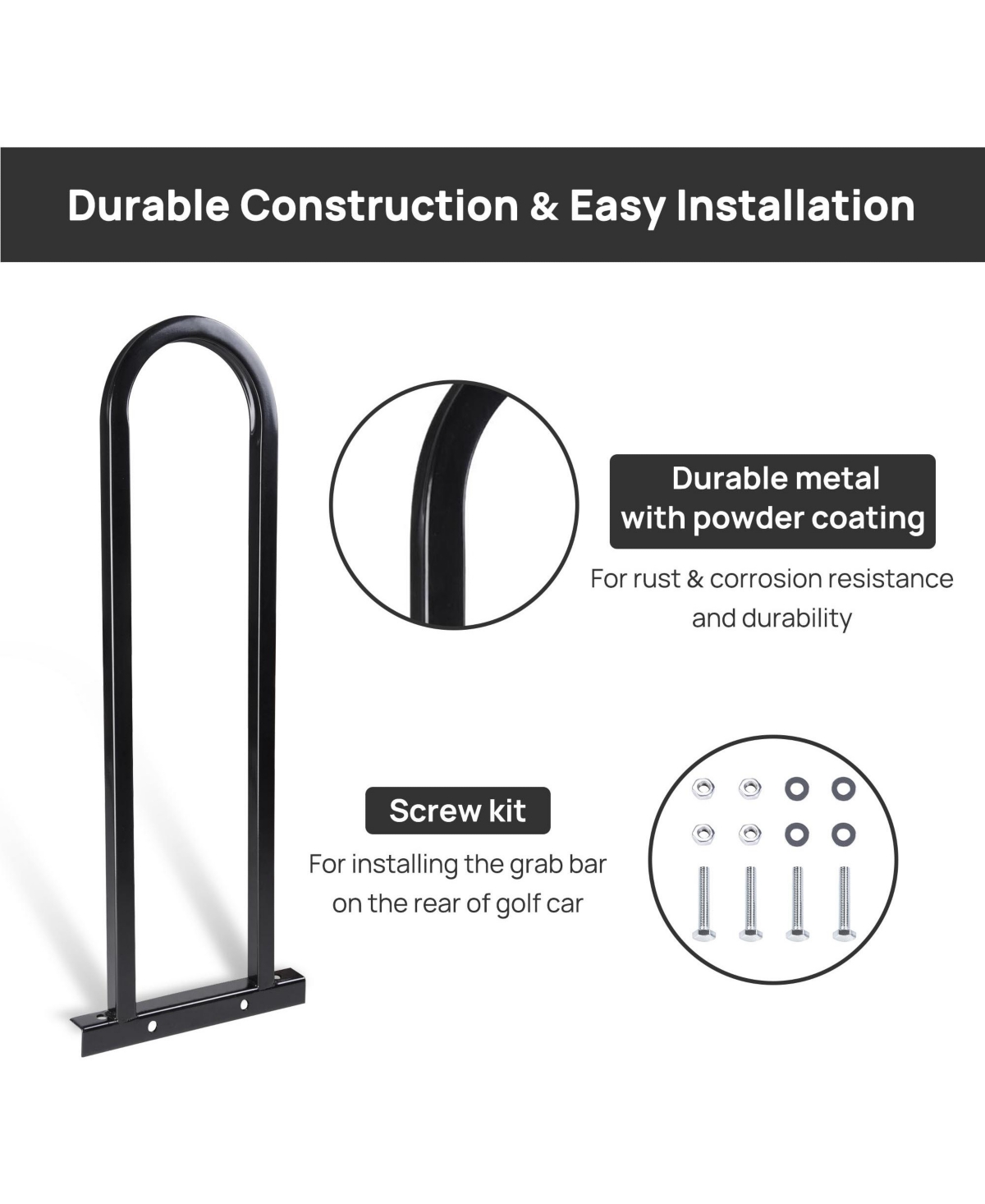 Yescom Golf Cart Rear Seat Safety Grab Bar Hand Rail Club Car for Ezgo Txt Madjax, Black