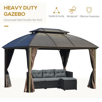 10'x12' Hardtop Gazebo Canopy with Aluminum Frame and Netting