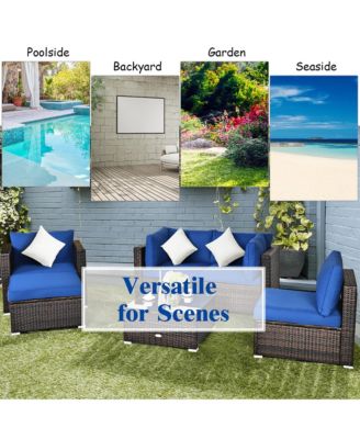 6PCS Patio Rattan Furniture Set Sectional Cushion Sofa Coffee Table Ottoman