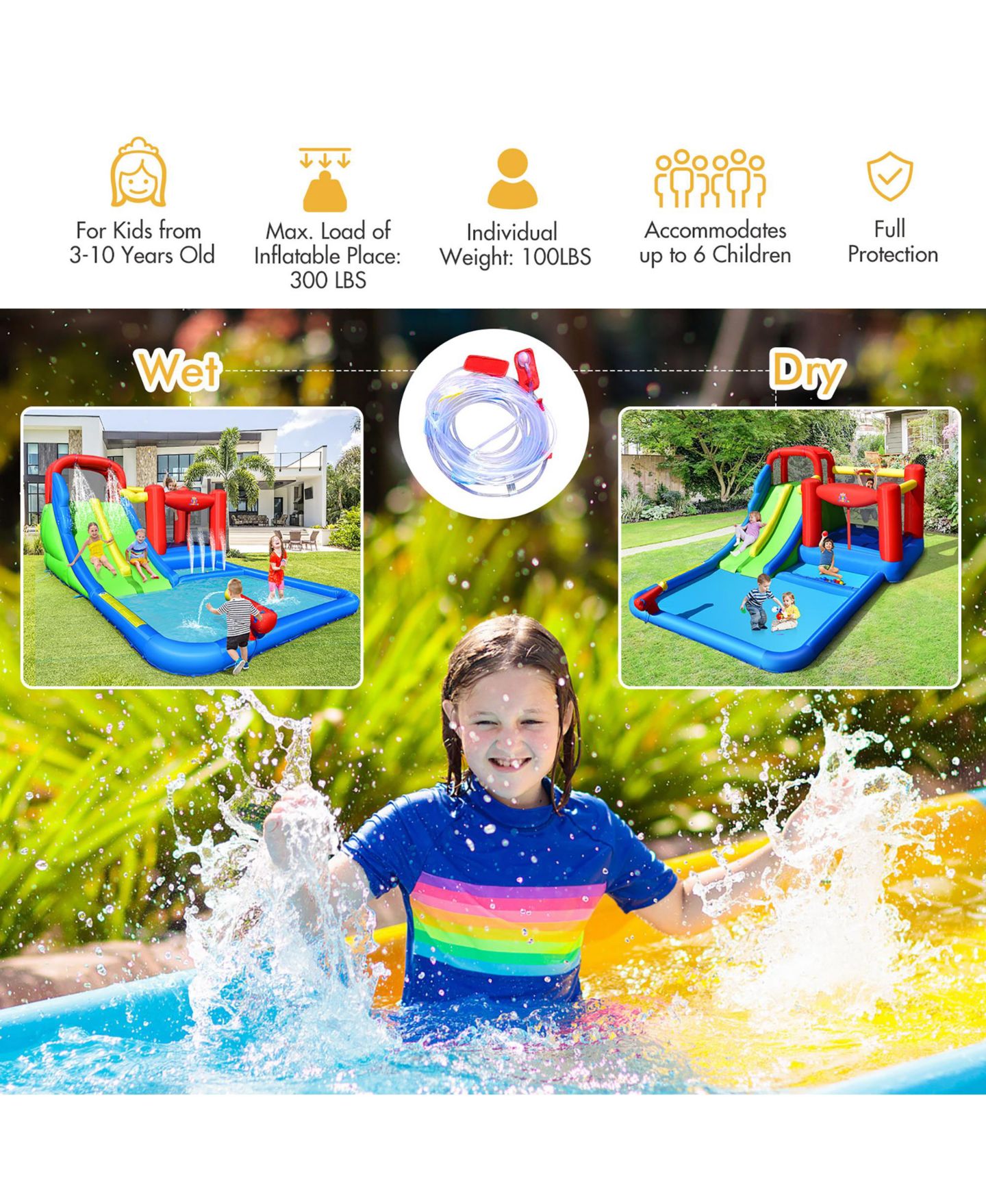 Детская игрушка Costway Inflatable Water Slide Bounce Castle, 205"L x 150"W x 94.5"H, Ages 3+, цвет: Синий — фото 5
