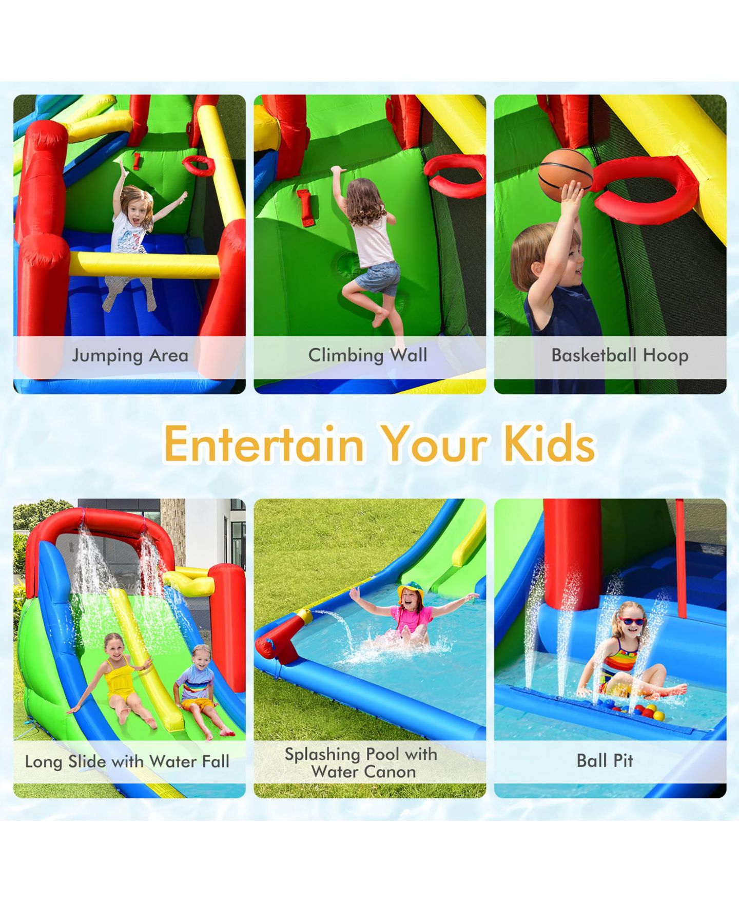 Детская игрушка Costway Inflatable Water Slide Bounce Castle, 205"L x 150"W x 94.5"H, Ages 3+, цвет: Синий — фото 9