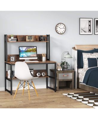 Computer Desk with Hutch, Wooden Small 42-inch Desk, Industrial Simple Office Desk with Storage Space for Home Office