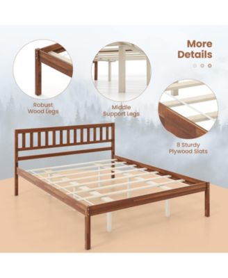 Queen Size Wood Bed Frame with Headboard and Slat Support-Queen Size