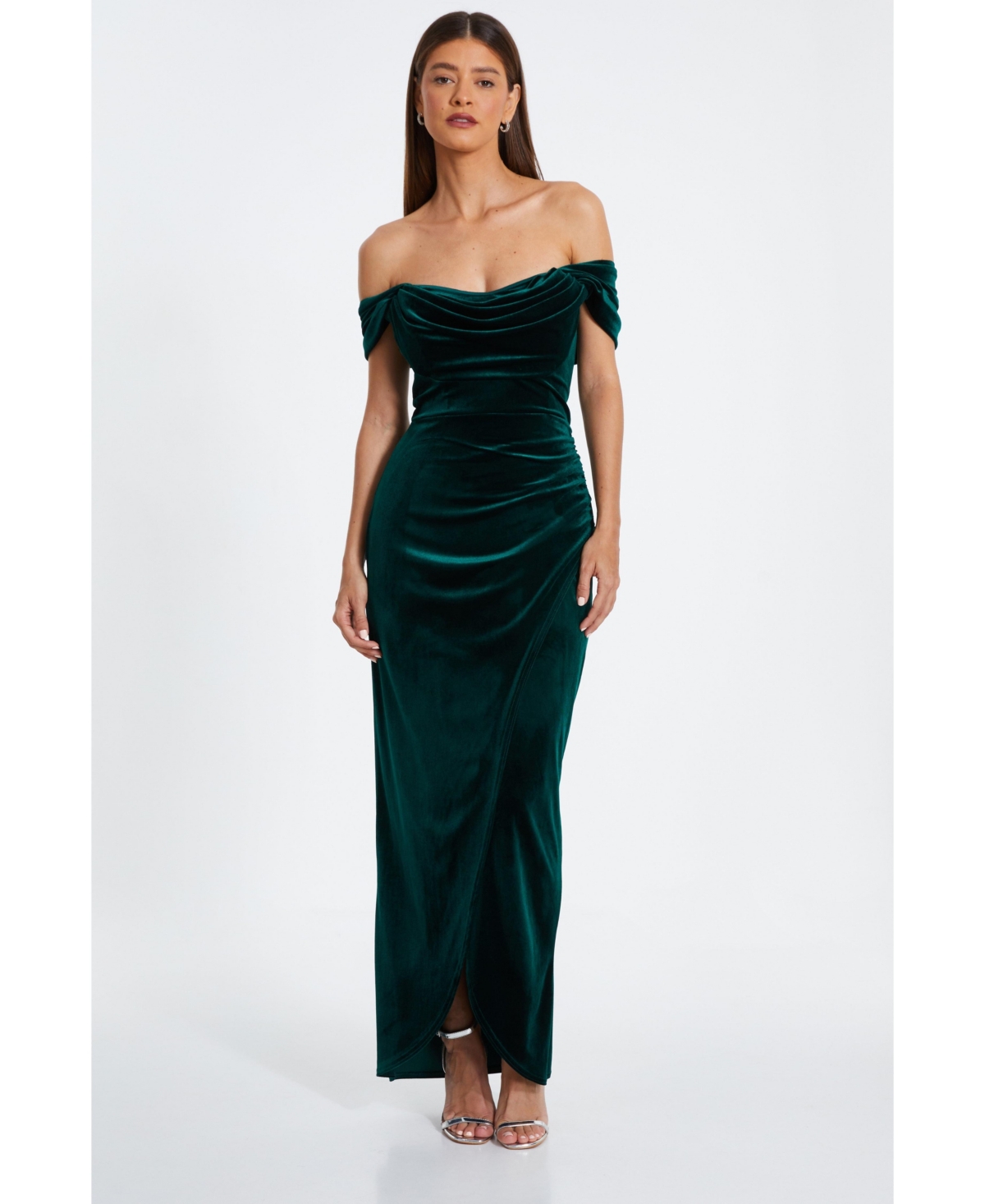 Quiz Women's Velvet Cowl Detail Bardot Maxi Dress