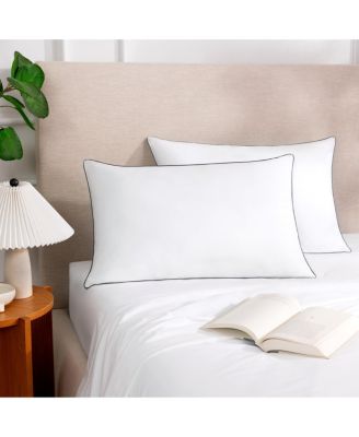 Host & Home Hypoallergenic Pillows (2 Pack) - White with Silver Piping, Cotton with Poly Fill - King 20x36 in.