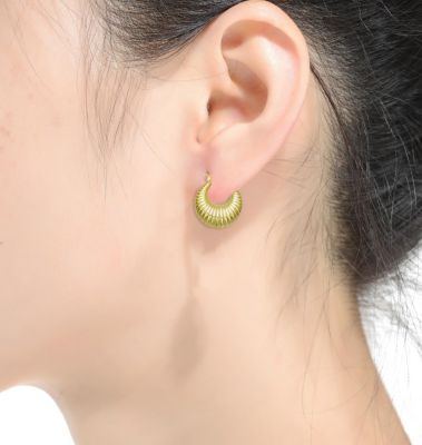 Seashell Long Hoop Earrings Set in White Gold Plated, 14k Gold Plated, or 18k Rose Gold Plated