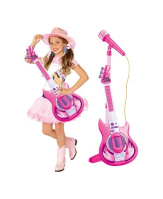 Pink Kids Guitar and Microphone Set - Adjustable Stand, Musical Toy