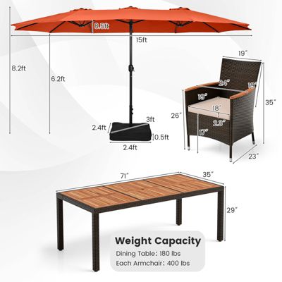 11 PCS Patio Dining Set with 15ft Double-Sided Patio Umbrella (Base Included)