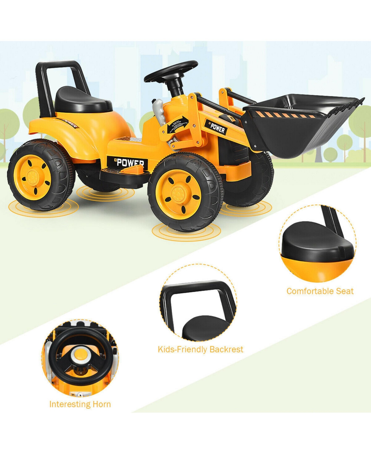 Gymax Kids Ride On Excavator Digger 6V Battery Powered Tractor w/Digging Bucket Yellow - Yellow+black