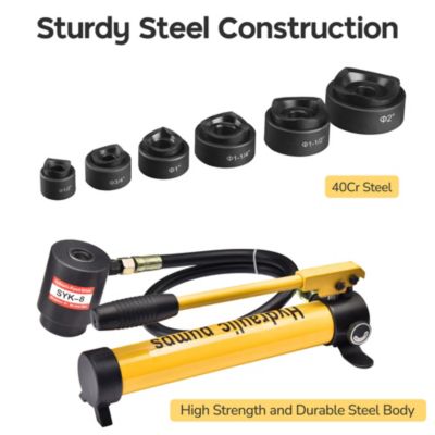 10 Ton Hydraulic Knockout Punch Set 1/2" to 2" Conduit Hole Puncher Tool Kit - Yellow