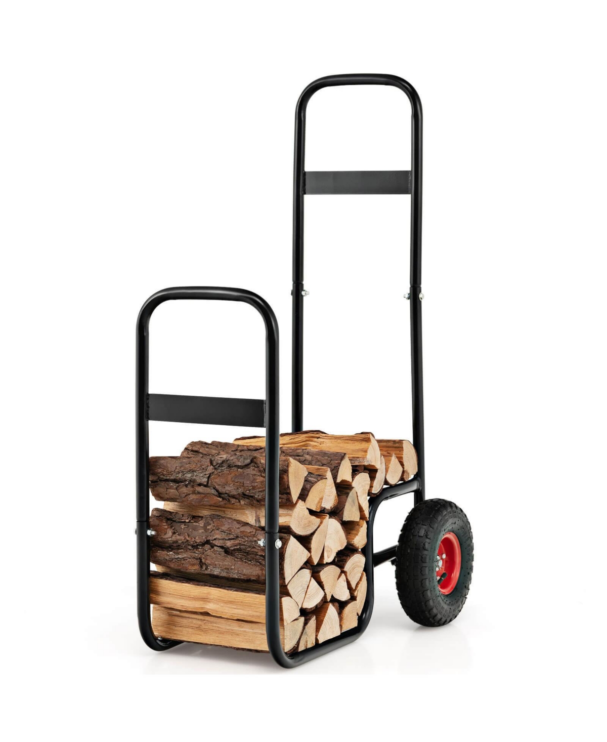 Firewood Log Cart Carrier with Wear-Resistant and Shockproof Rubber Wheels - Black