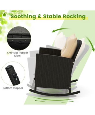 Patio Rattan Roker Chairs with Tempered Glass Table and Soft Cushions