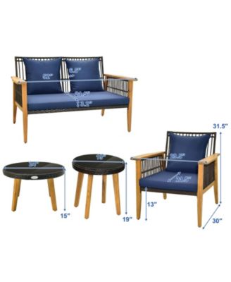 5 Piece Outdoor Conversation Set with 2 Coffee Tables for Backyard Poolside-Navy