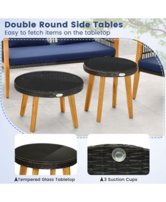5 Piece Outdoor Conversation Set with 2 Coffee Tables for Backyard Poolside-Navy
