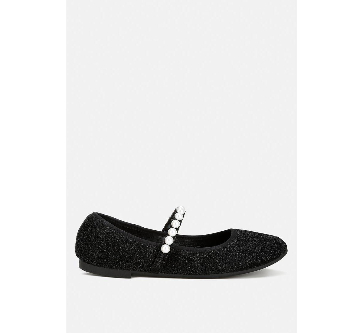 Corphee Pearl Strapped Glitter Ballerinas - Silver