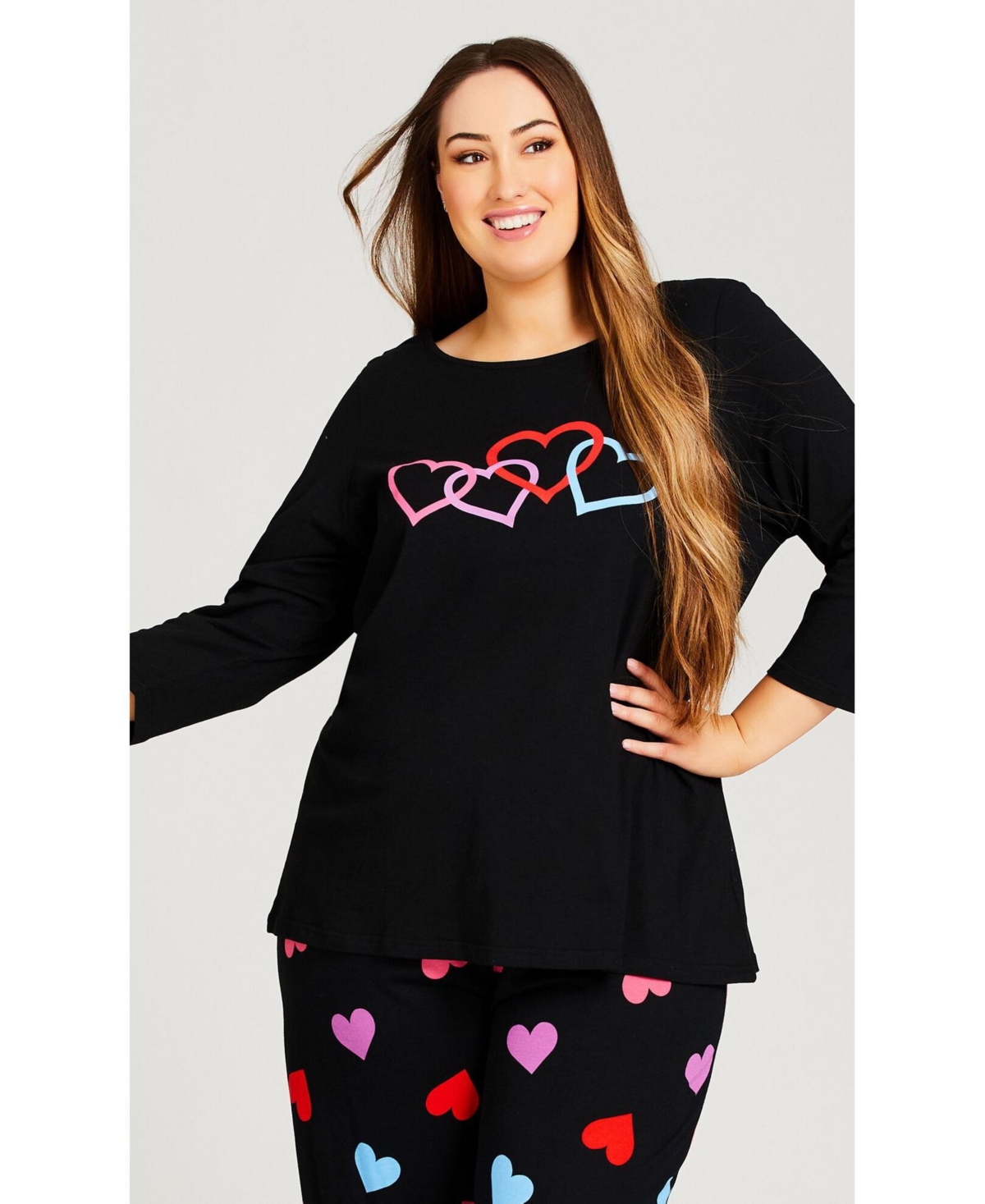 Plus Size Heart Print Top - Black