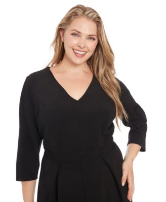 Plus Size Topstitched 3/4-Sleeve Dress