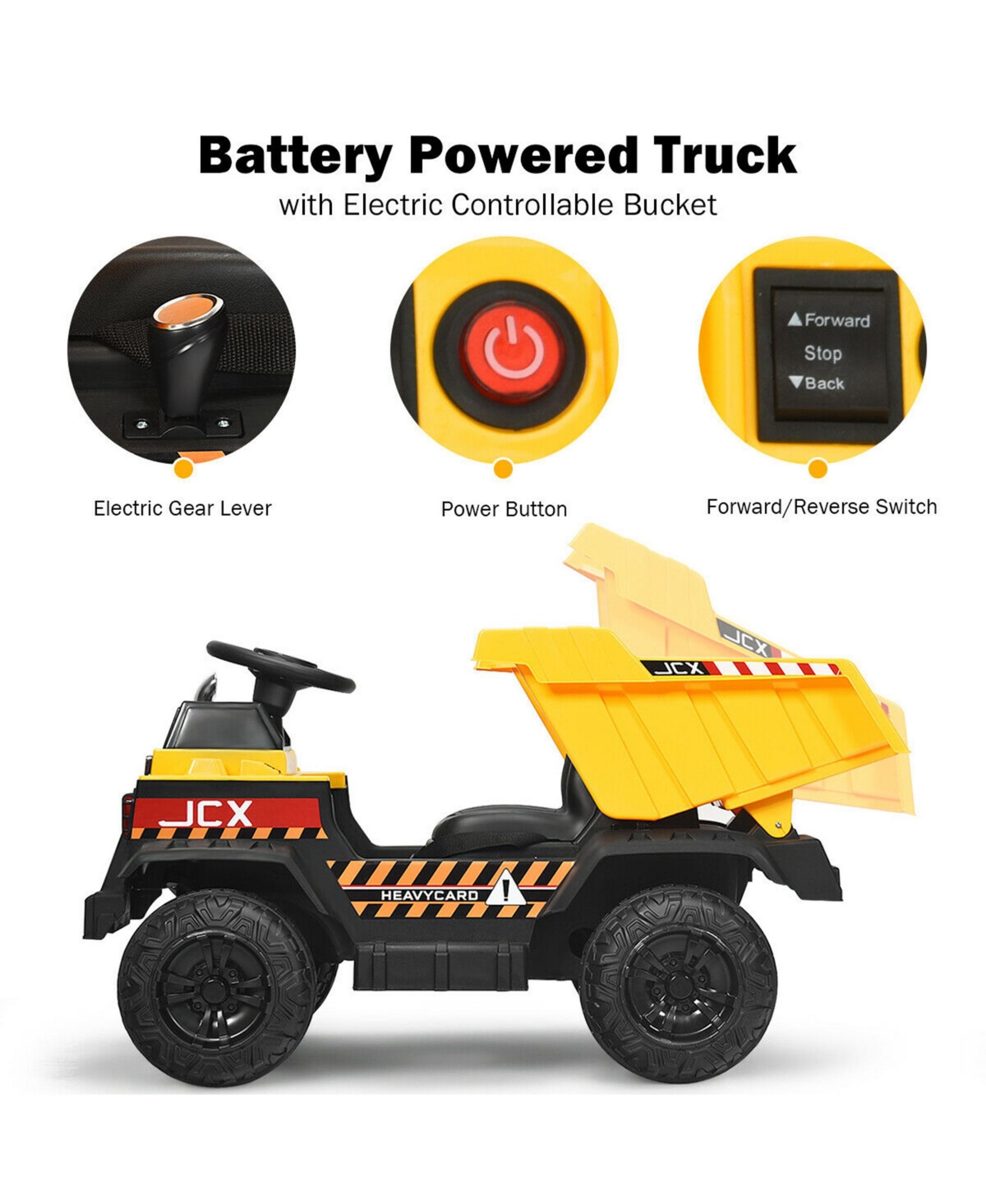 Gymax 12V Battery Kids Ride On Dump Truck Rc Construction Tractor w/ Electric Bucket - Yellow+black