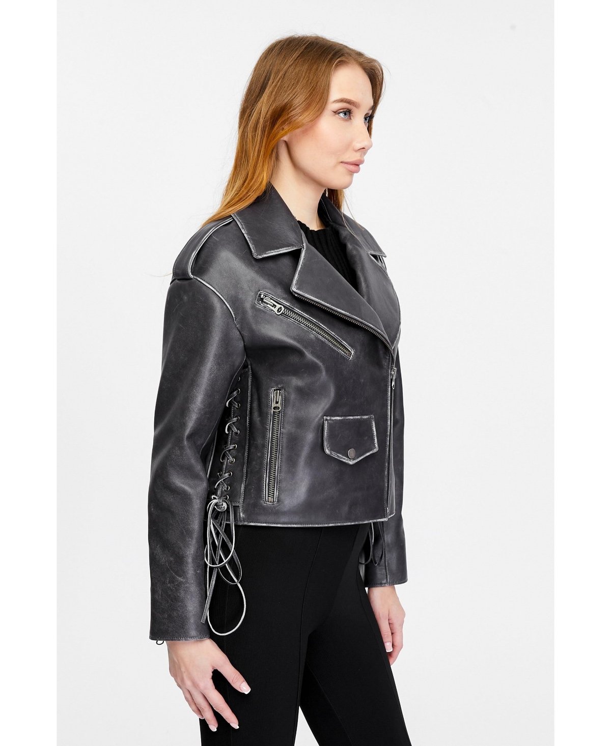 Furniq Uk Women's Genuine Leather Biker Jacket,- Black