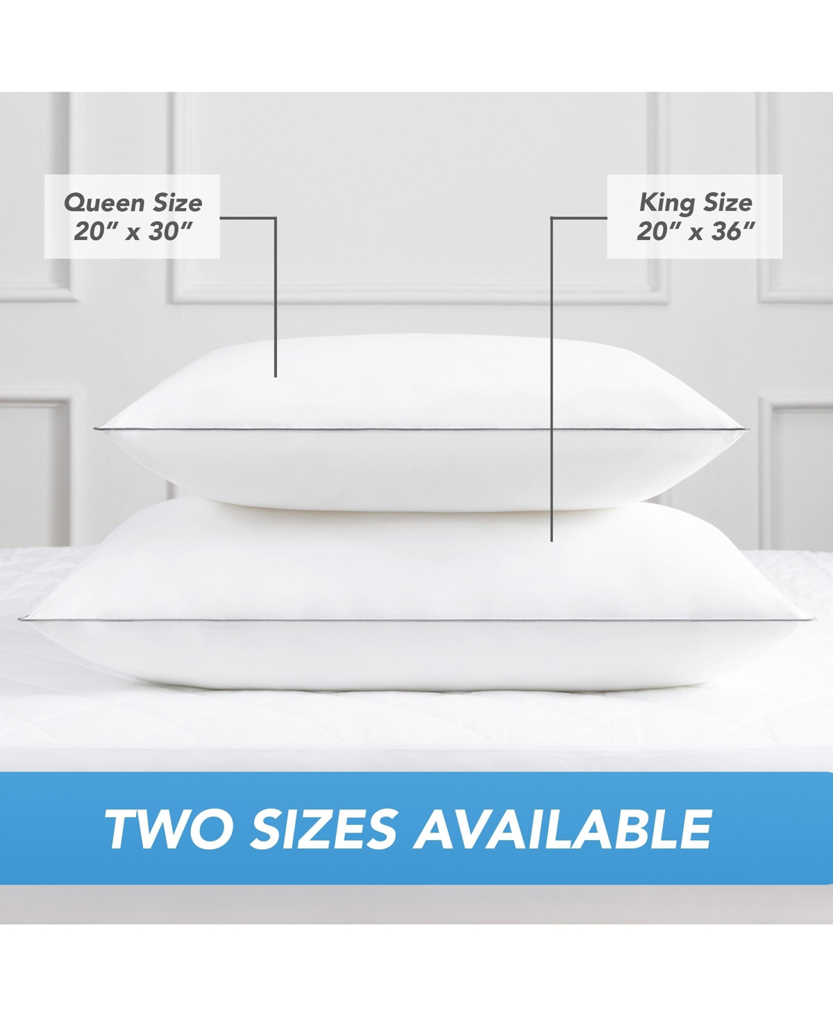 Host and Home Hypoallergenic Pillows (2 Pack) - White with Silver Piping, Cotton with Poly Fill - 20x30 in. - White with silver piping