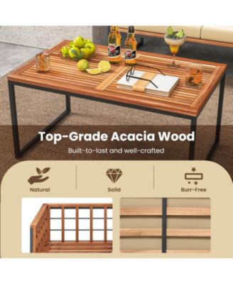 4 Pieces Acacia Wood Outdoor Sofa Set