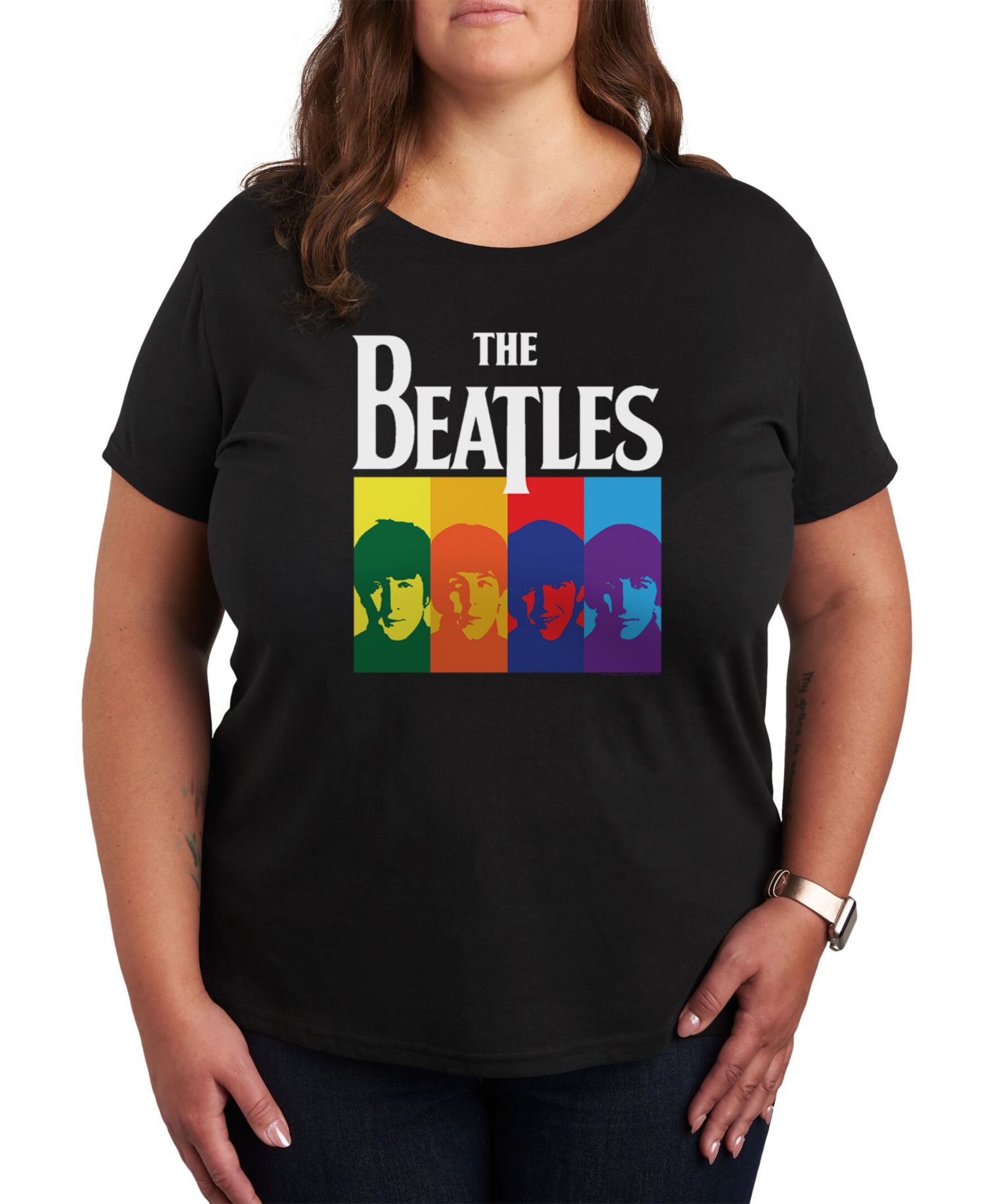 Trendy Plus Size the Beatles Logo Graphic T-shirt