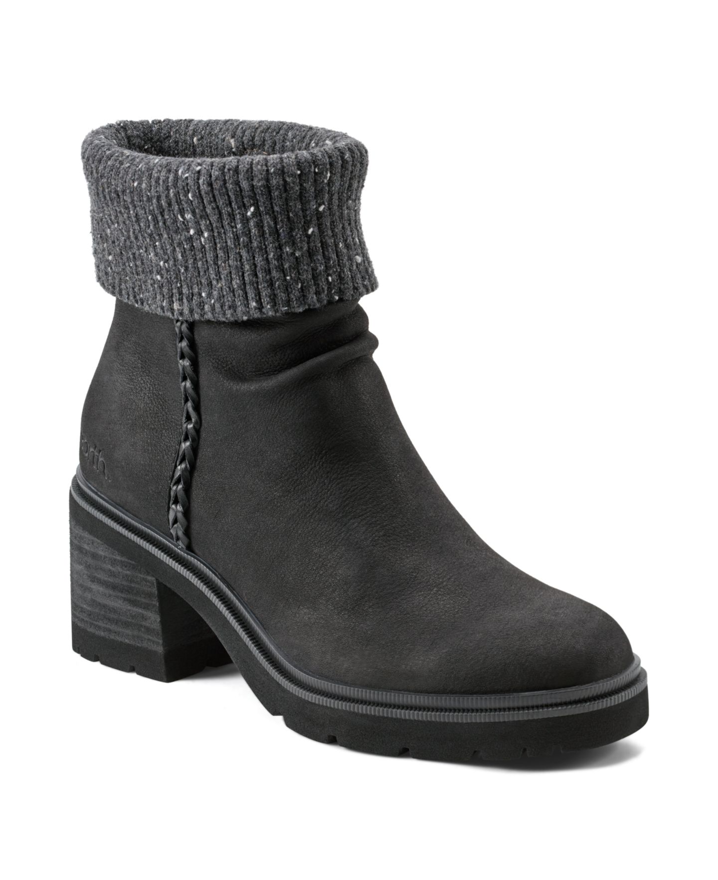 Женские ботинки Earth Gresa Cozy Waterproof Block Heel Booties, цвет: Чёрный кожаный — фото 1