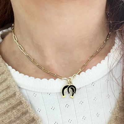 Onyx Horseshoe Charm 14K Gold 9 millimeters