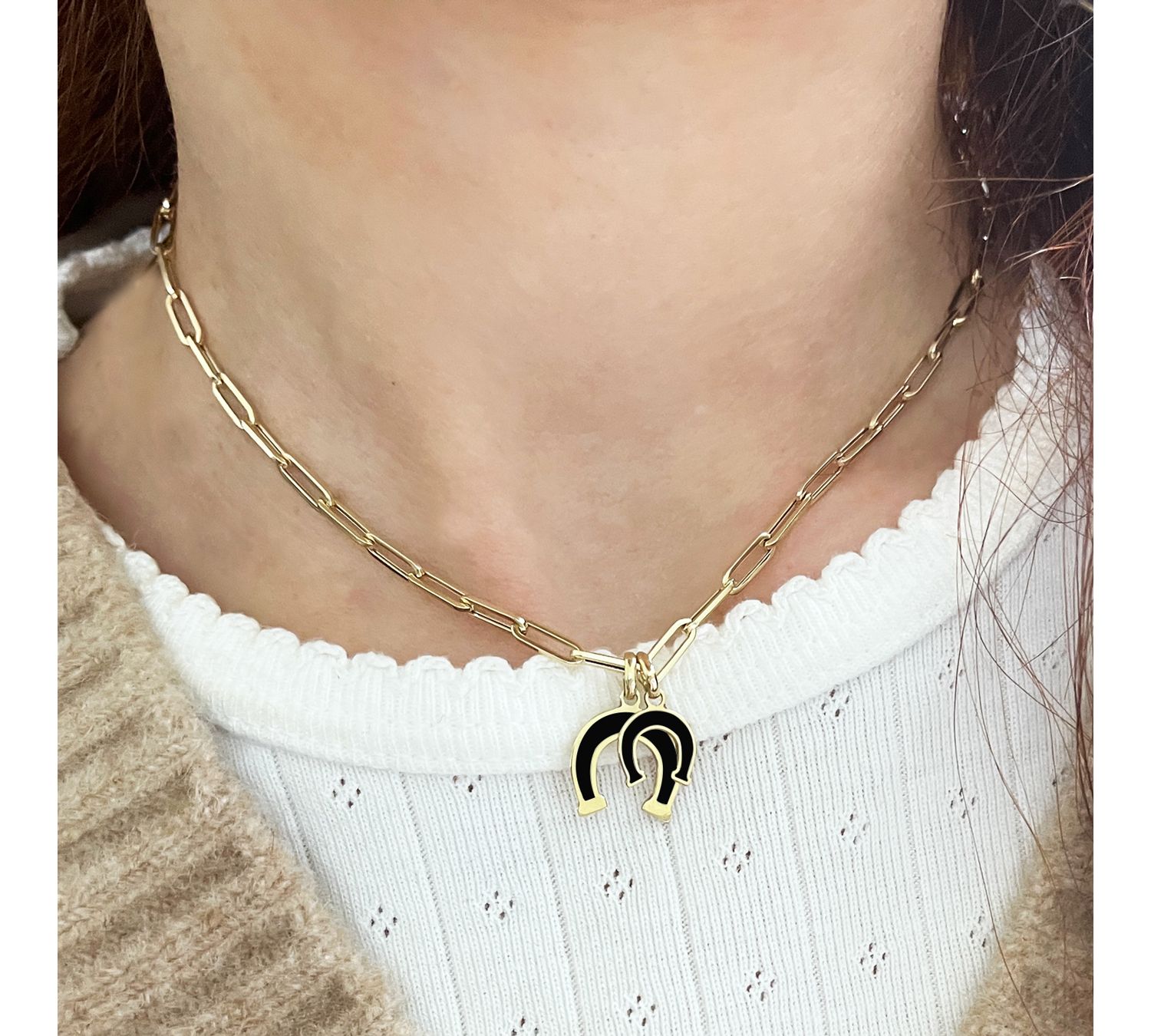 Onyx Horseshoe Charm 14K Gold 9 millimeters