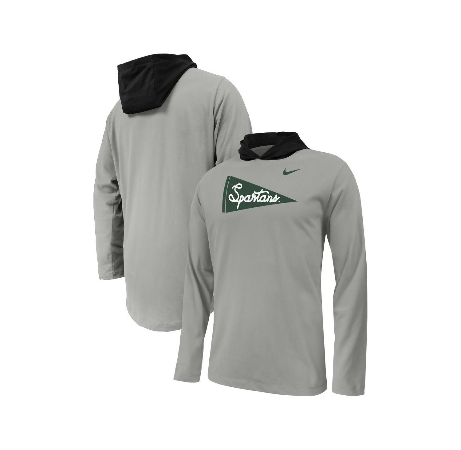 Big Boys and Girls Gray Michigan State Spartans Sideline Performance Long Sleeve Hoodie T-Shirt