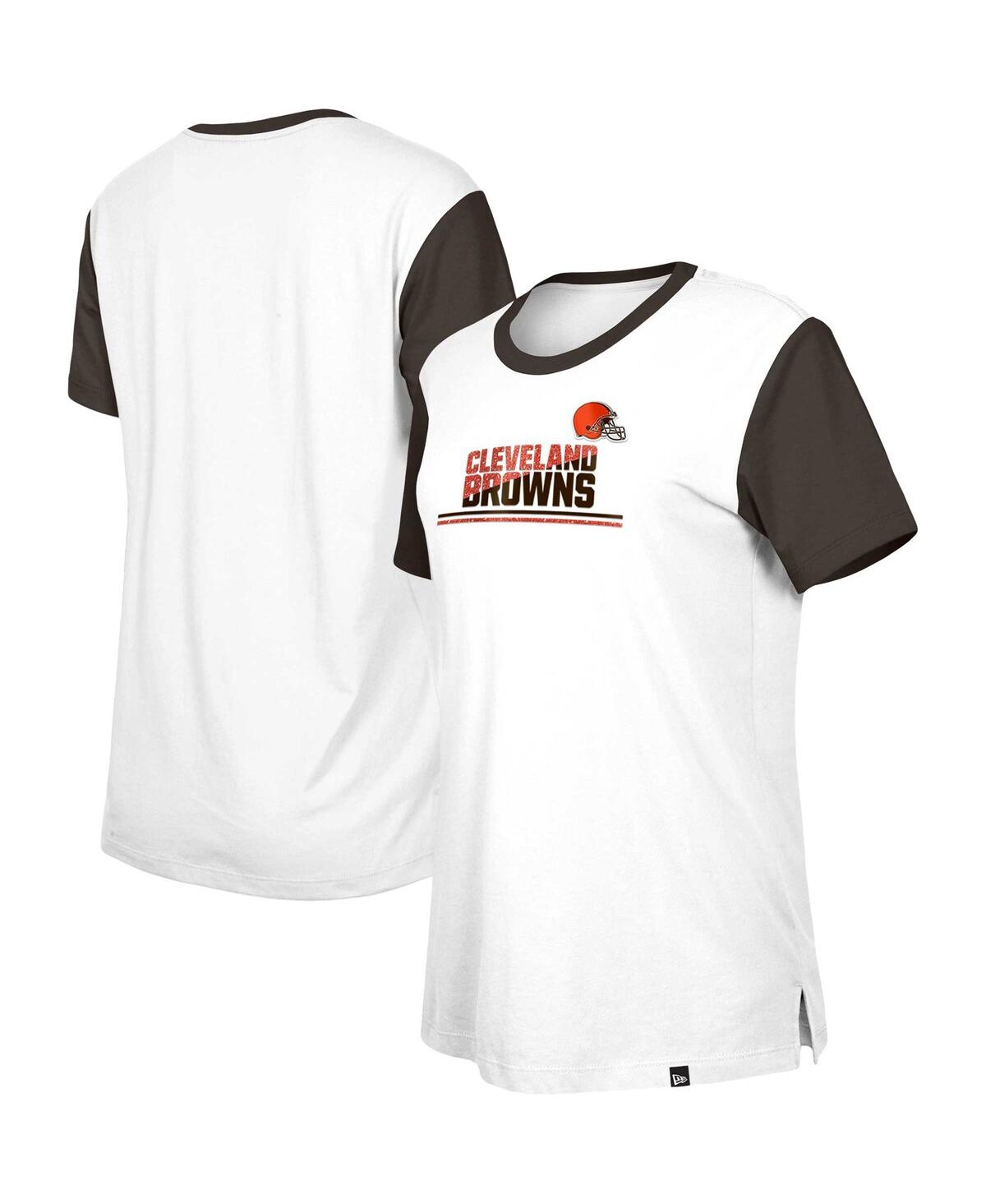 New Era Women's White/brown Cleveland Browns Third Down Color Block T-shirt In White,brown