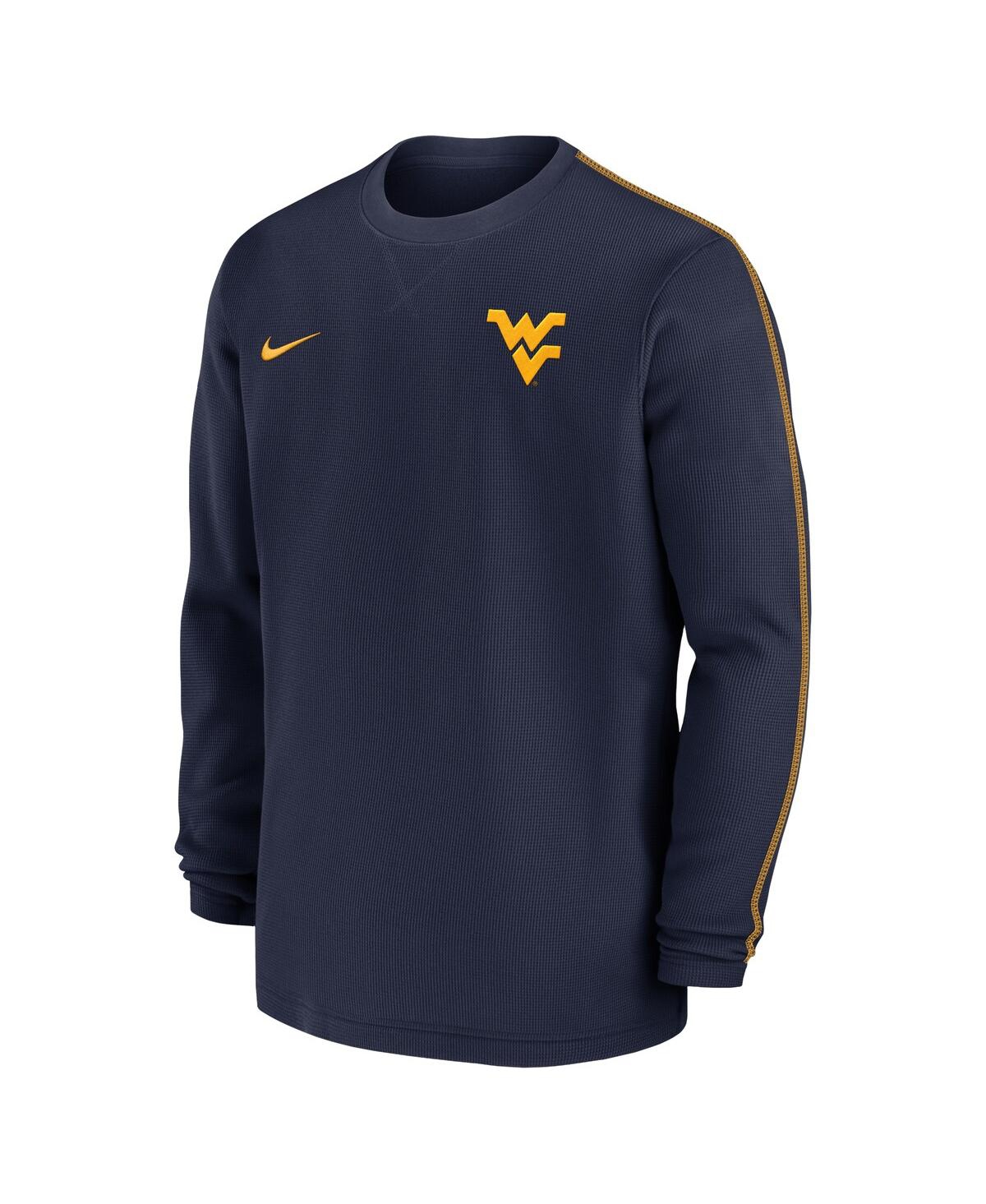 Nike Men'sWest Virginia Mountaineers 2024 Sideline Coaches Long Sleeve Top - Navy, Gold