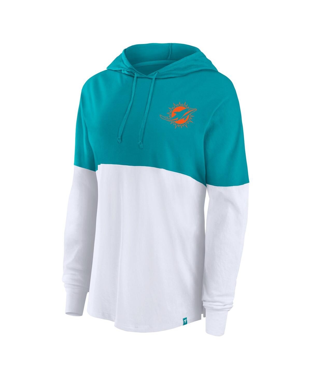 Fanatics Women'sWhite Miami Dolphins Backup Option Long Sleeve Hoodie T-Shirt - Aqua, White