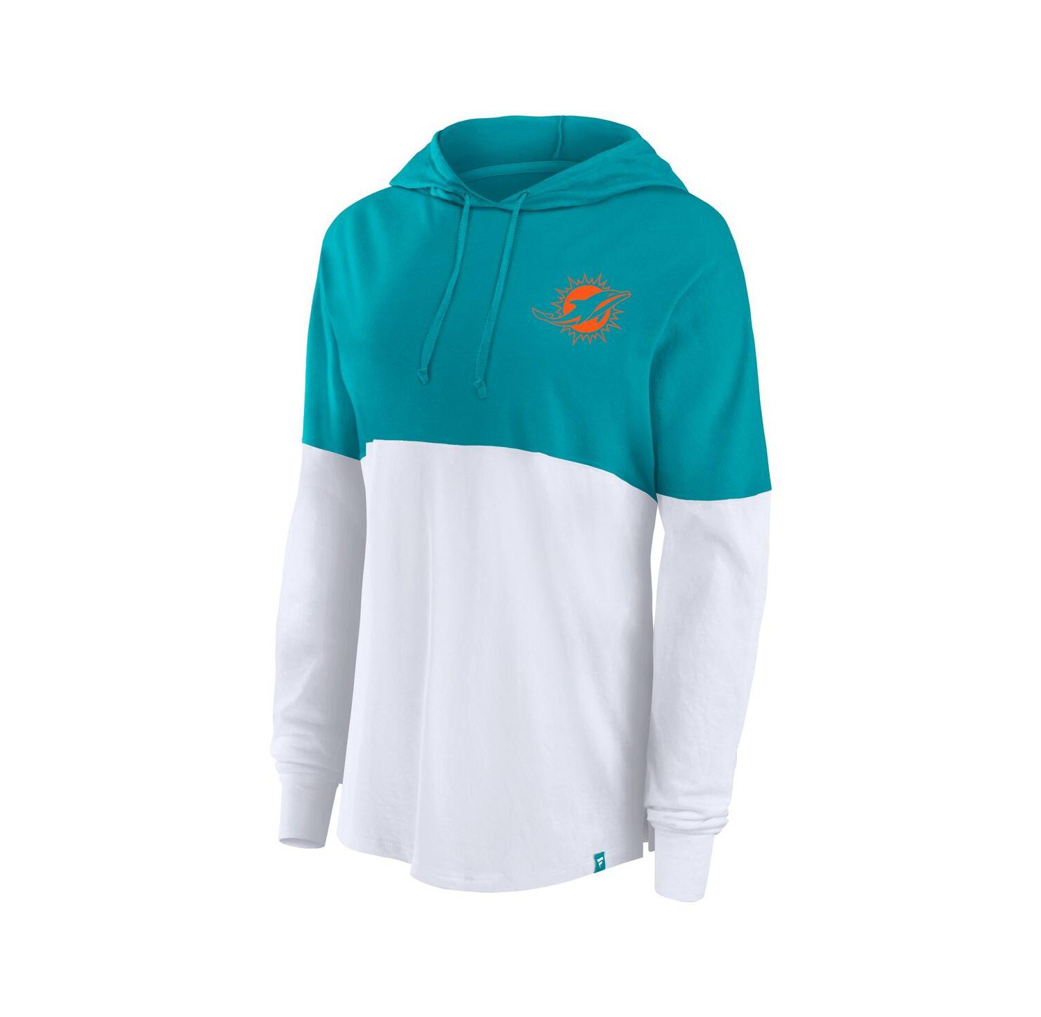 Women's Aqua/White Miami Dolphins Backup Option Long Sleeve Hoodie T-Shirt