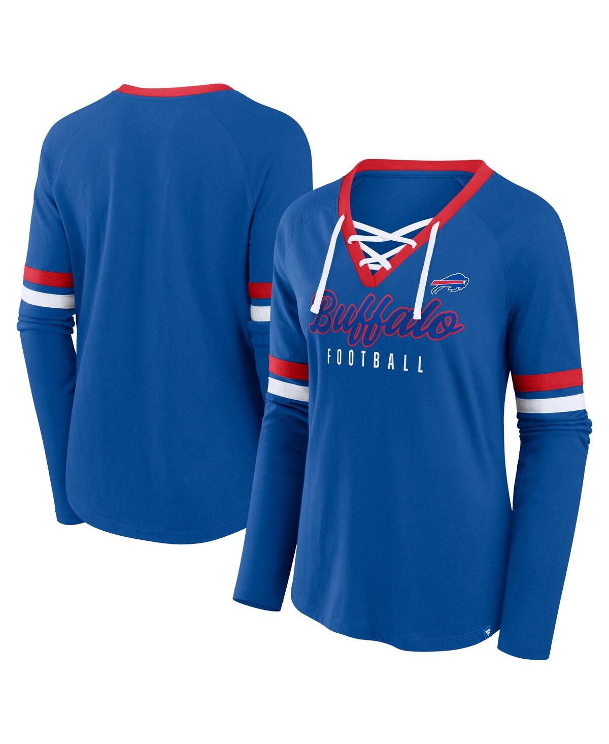 Fanatics Women's Royal Buffalo Bills Won And Done Lace-up Long Sleeve Fashion Top In Royal,red