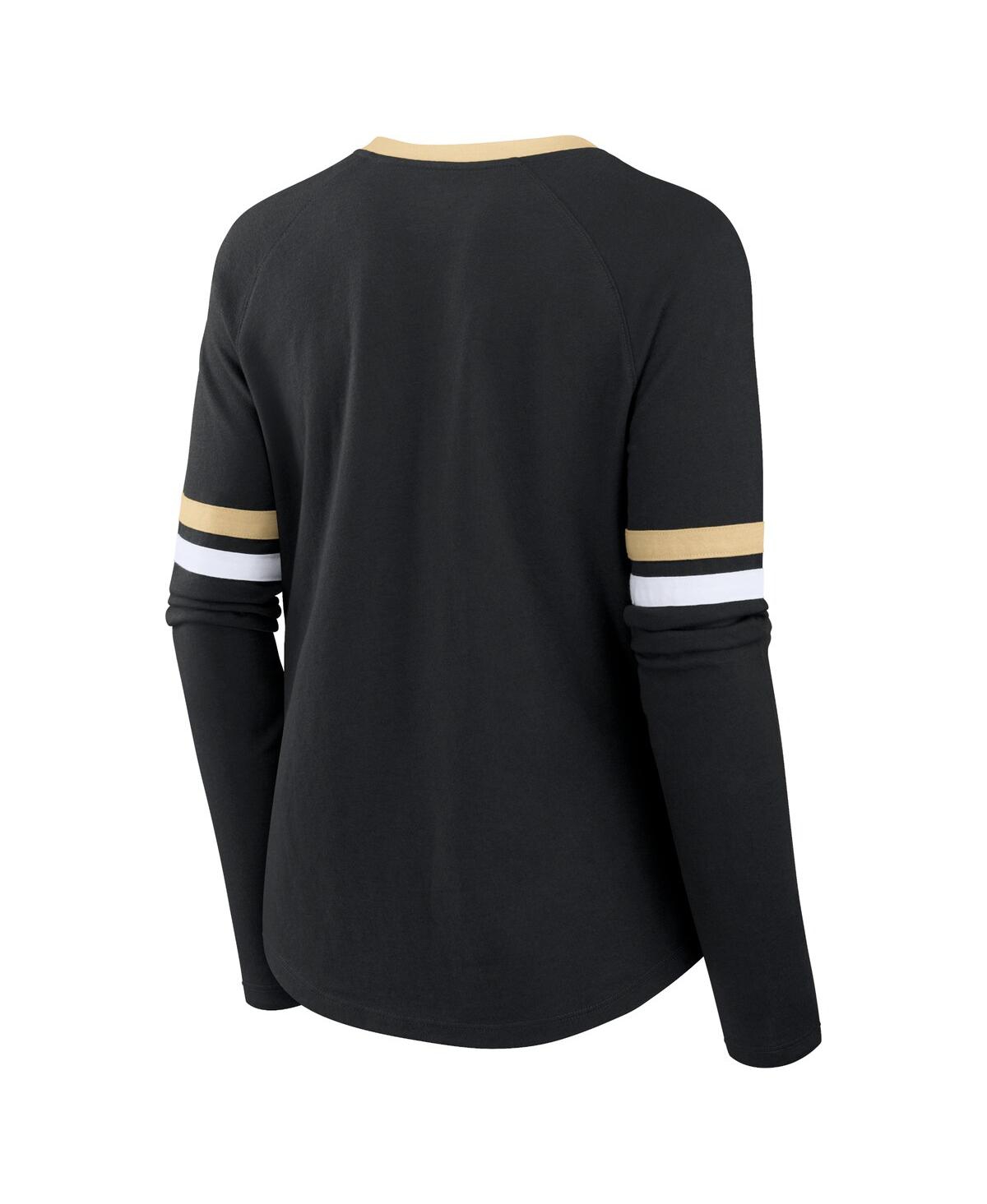 Fanatics Women's Black New Orleans Saints Won And Done Lace-up Long Sleeve Fashion Top In Black,gold