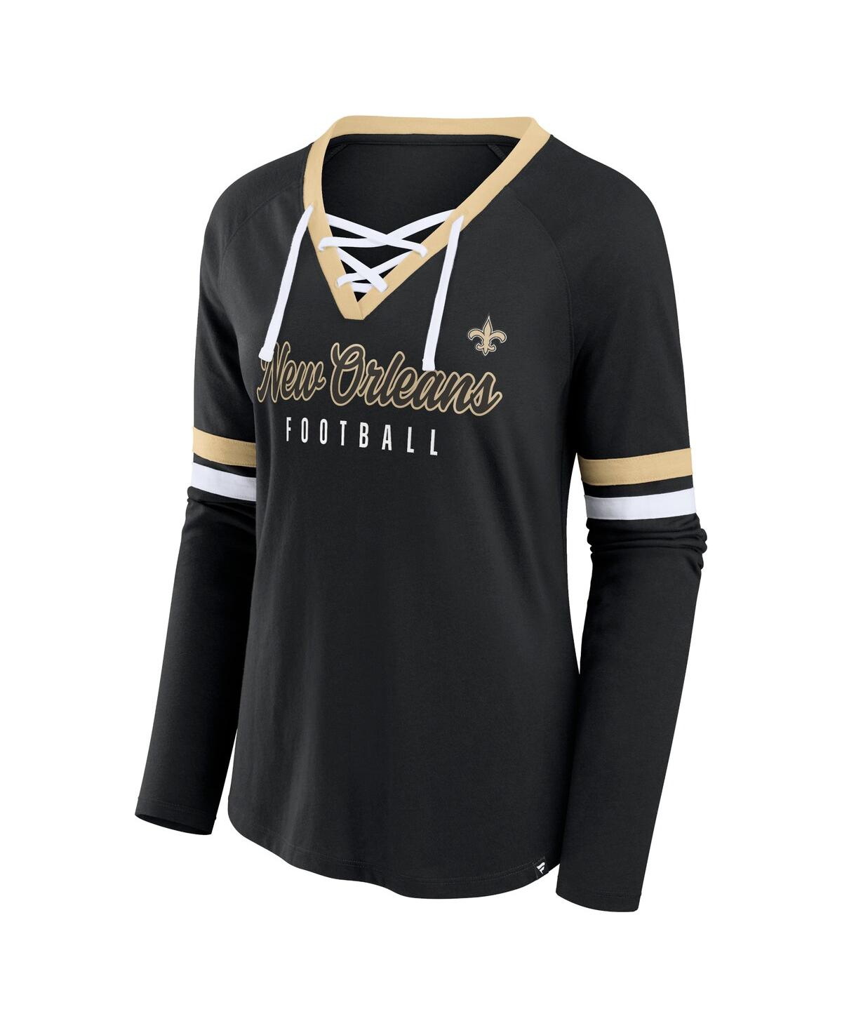 Fanatics Women's Black New Orleans Saints Won And Done Lace-up Long Sleeve Fashion Top In Black,gold