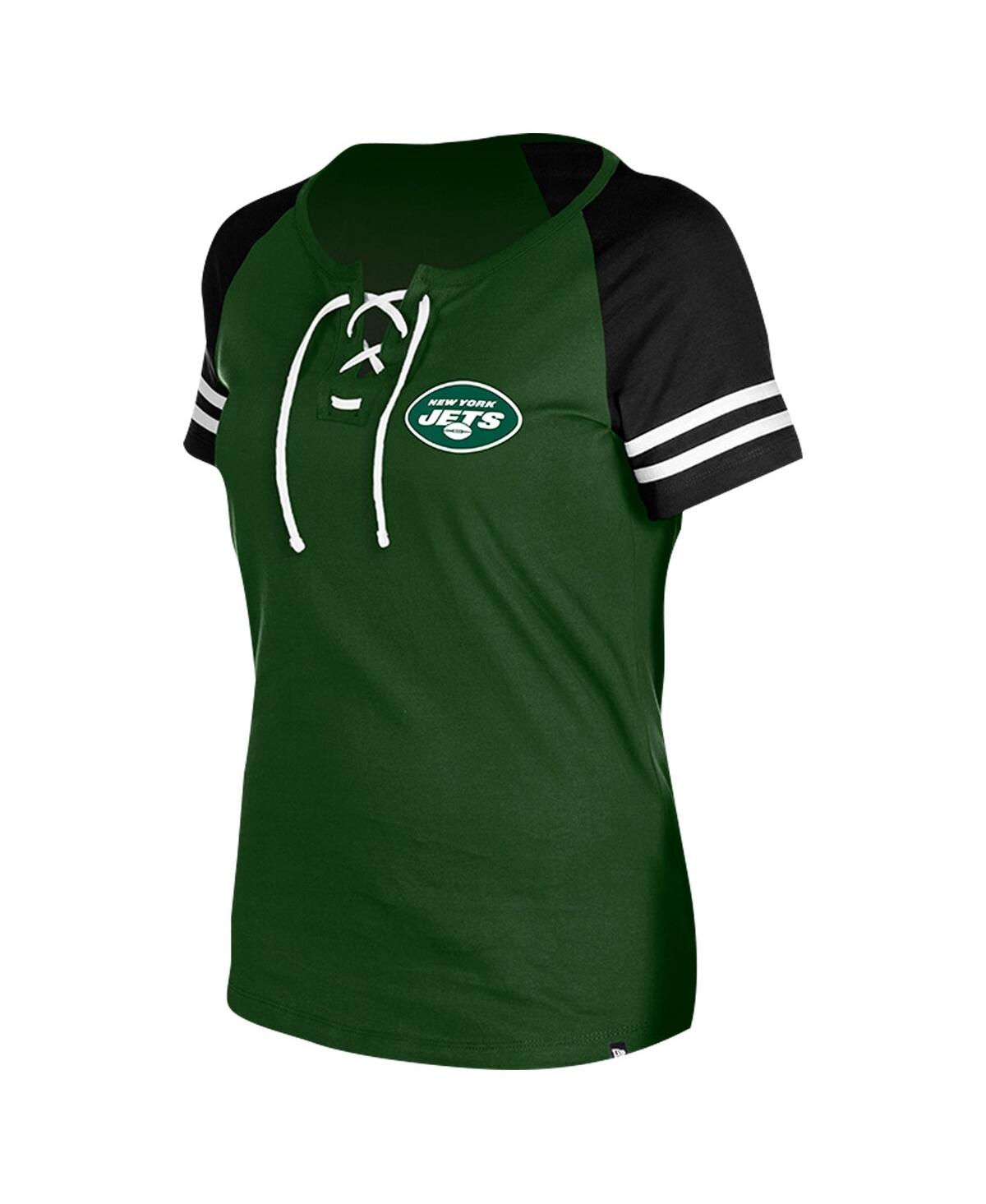 NEW ERA WOMEN'S GREEN NEW YORK JETS LACE-UP RAGLAN T-SHIRT 