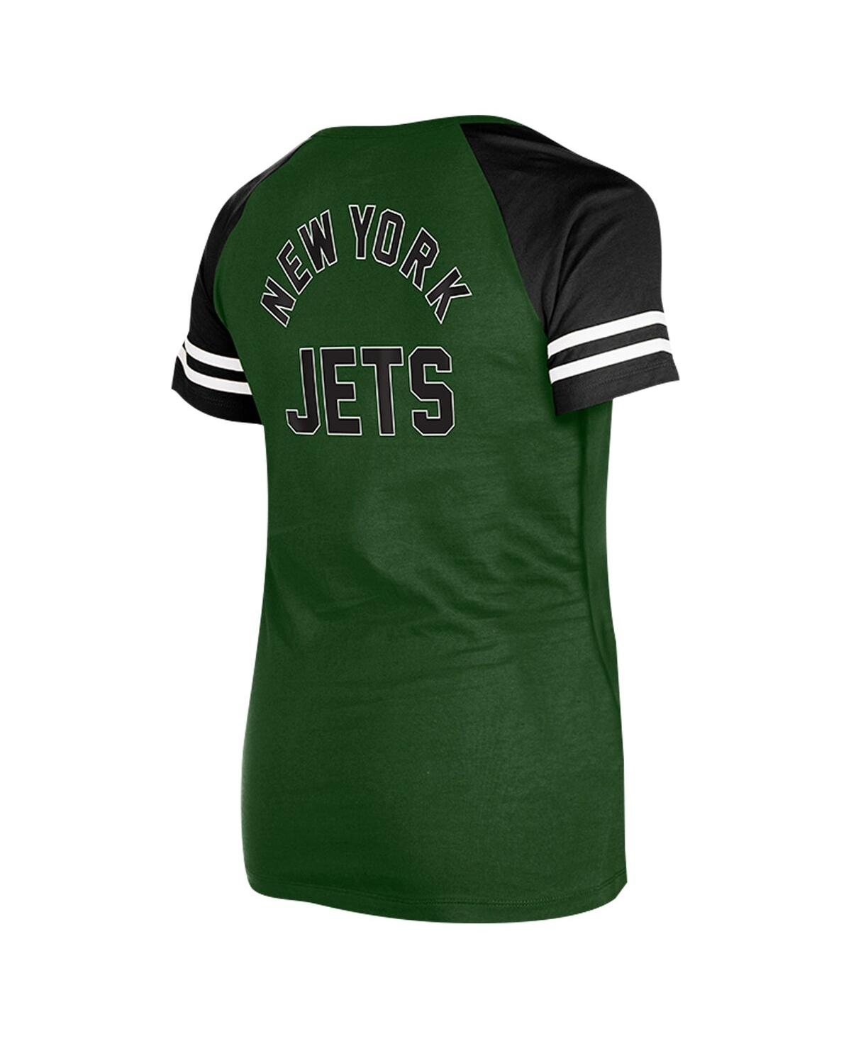 NEW ERA WOMEN'S GREEN NEW YORK JETS LACE-UP RAGLAN T-SHIRT 