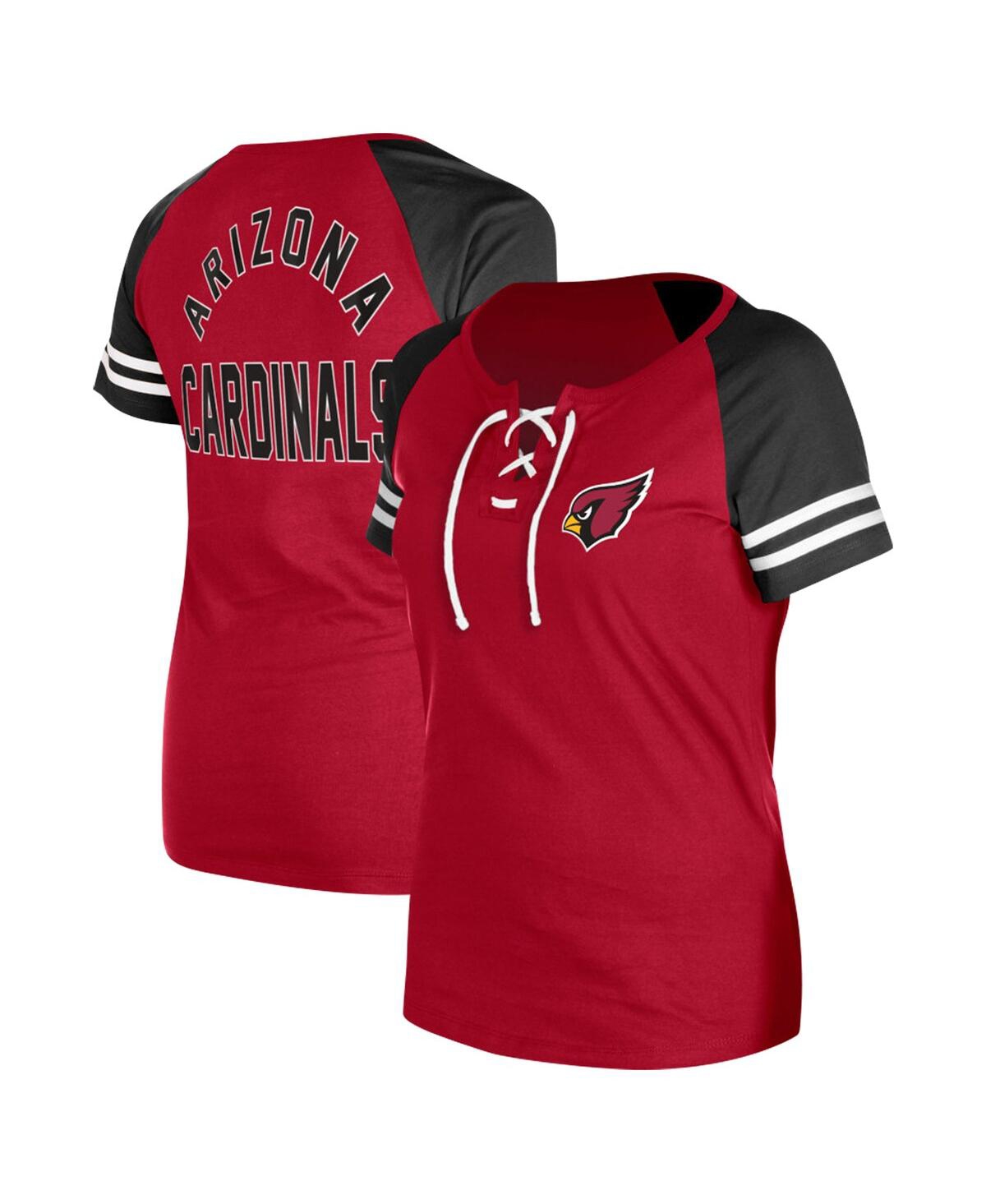 NEW ERA WOMEN'S CARDINAL ARIZONA CARDINALS LACE-UP RAGLAN T-SHIRT 