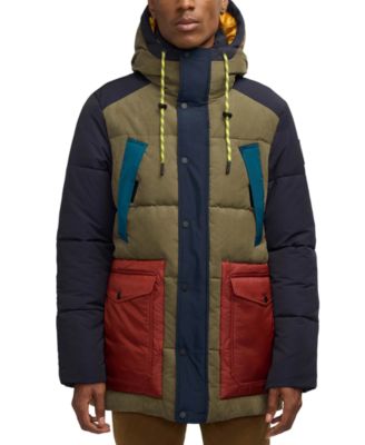 SCOTCH & SODA - Men's Arza Quilted Colorblocked Mixed-Media Full-Zip Hooded Parka