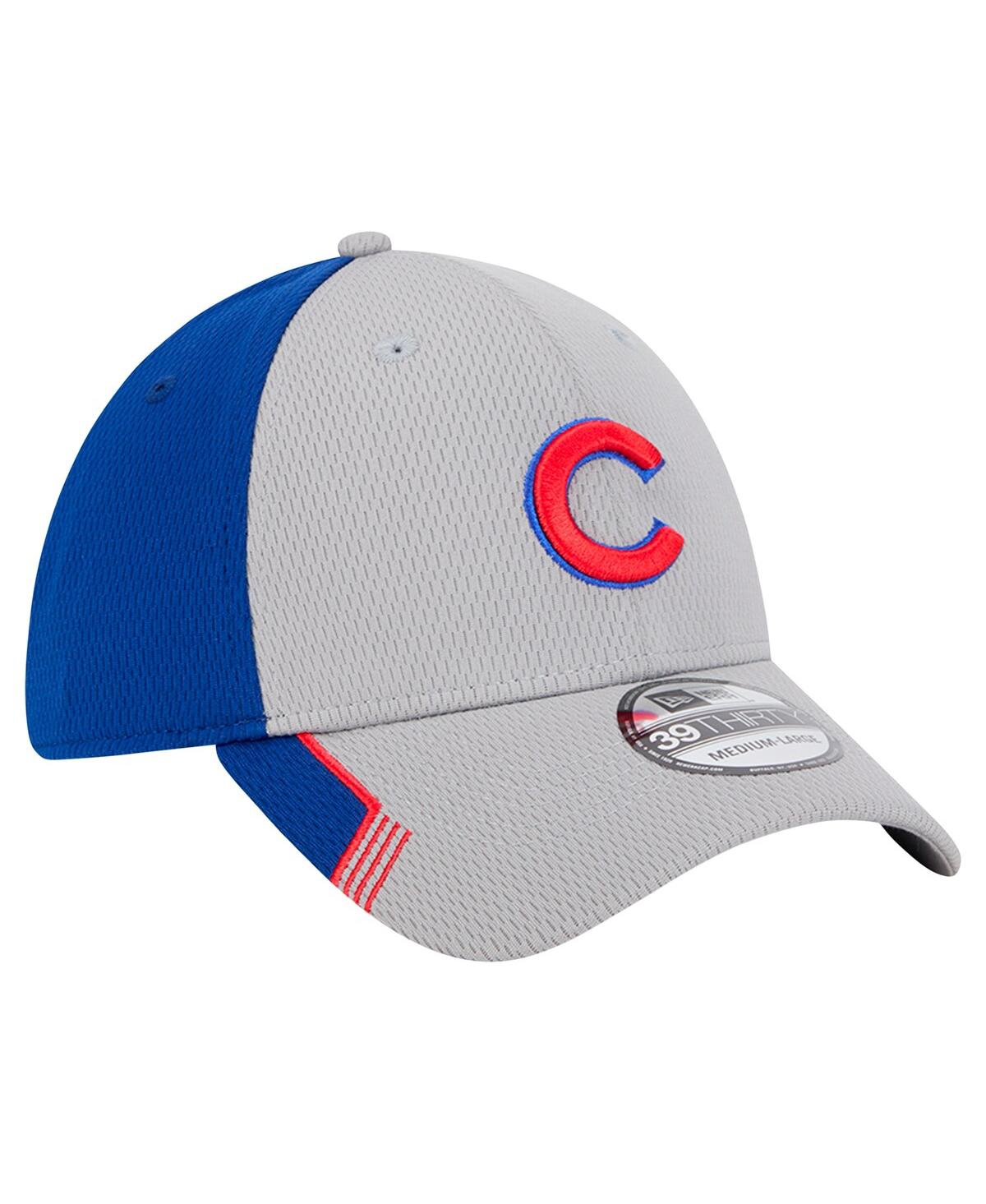 New Era Men'sRoyal Chicago Cubs Visor Trim 39THIRTY Flex Hat - Gray, Royal