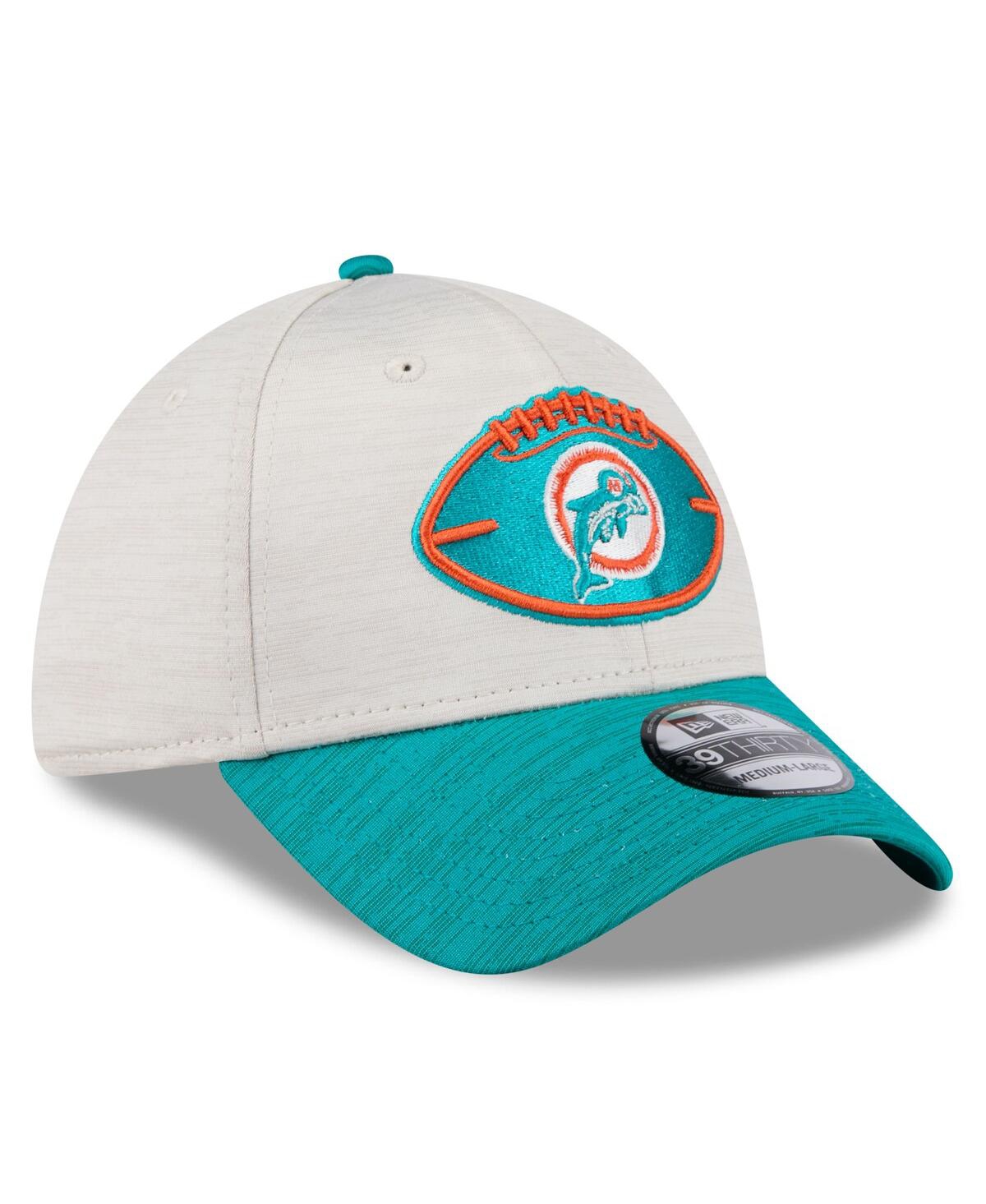 New Era Men'sAqua Miami Dolphins 2024 Sideline Historic 39THIRTY Flex Hat - Stone, Aqua