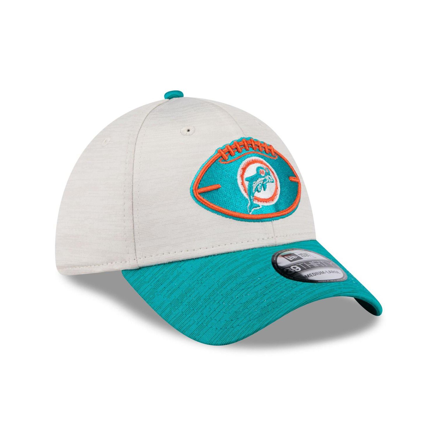 Men's Stone/Aqua Miami Dolphins 2024 Sideline Historic 39THIRTY Flex Hat