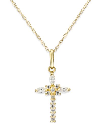 cubic zirconia necklace 10k cross gold main macy necklaces jewelry